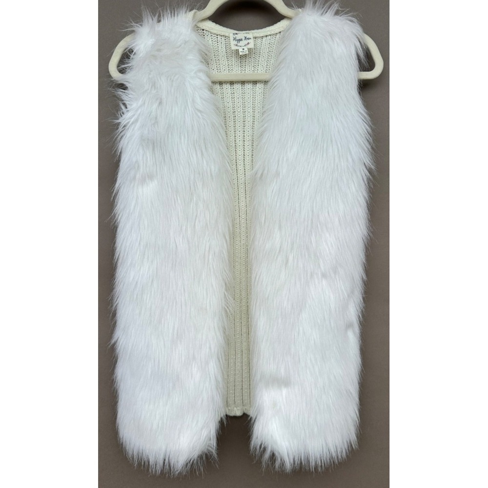 Hippie Rose Faux Fur Vest Womens M Winter White Ribbed Knit Back Boho Chic Coat